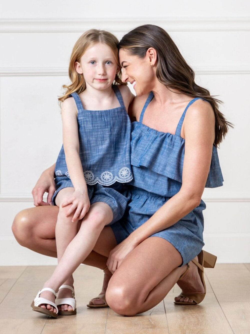 Hope & Henry Organic Ruffle Top Romper - Chambray - Picture 2 of 7